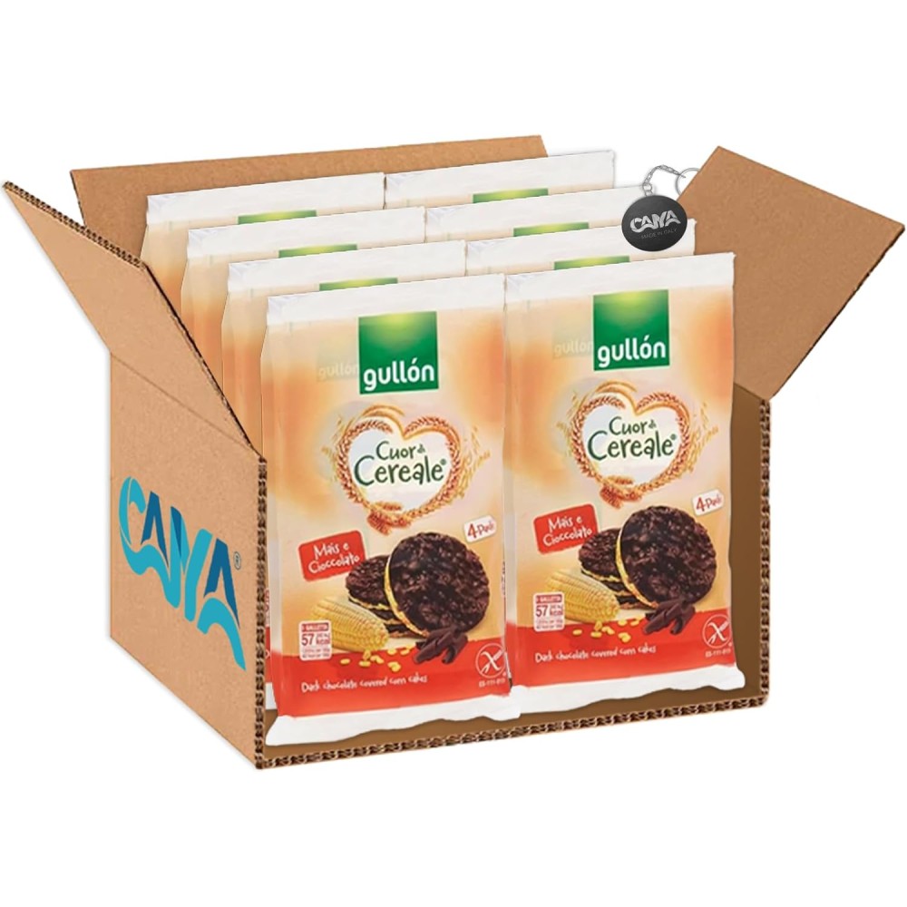4 Gullon Cuor di Cereale Gallette di Mais Ricoperte di Cioccolato Fondente Senza Glutine 100g