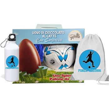 Galeone - Uovo di Pasqua 150 g bianco azzurro Con Pallone + sacca e borraccia