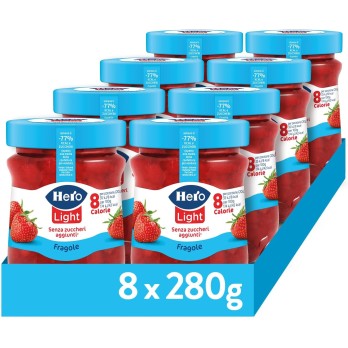 Hero Light Confettura di Fragole Light, 8 Vasetti da 280 gr, Marmellata e Confettura