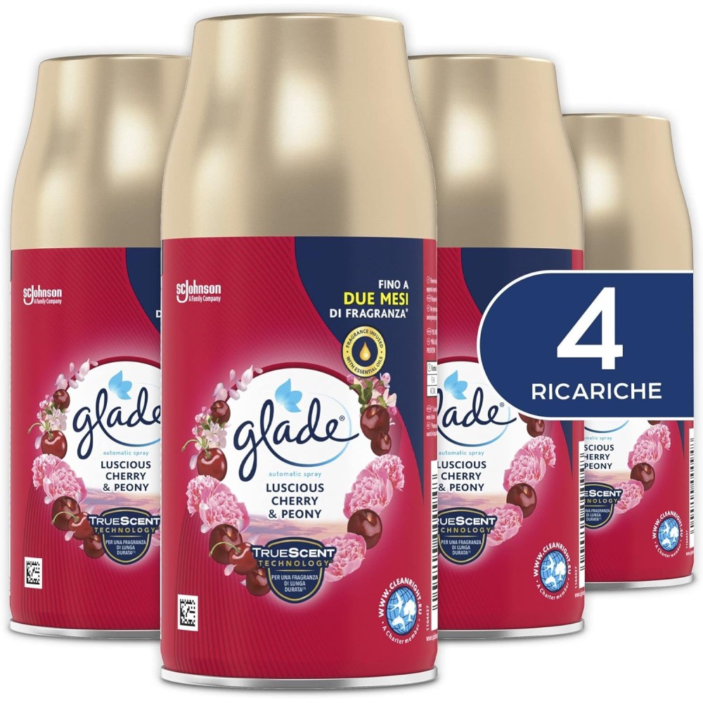Glade Automatic Spray Ricarica Fragranza Luscious Cherry & Peony,4 Ricariche da 269 ml