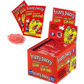 Frizzy Pazzy Fragola, Bustine da 7 g, Display da 50 Pezzi, Bubble Gum