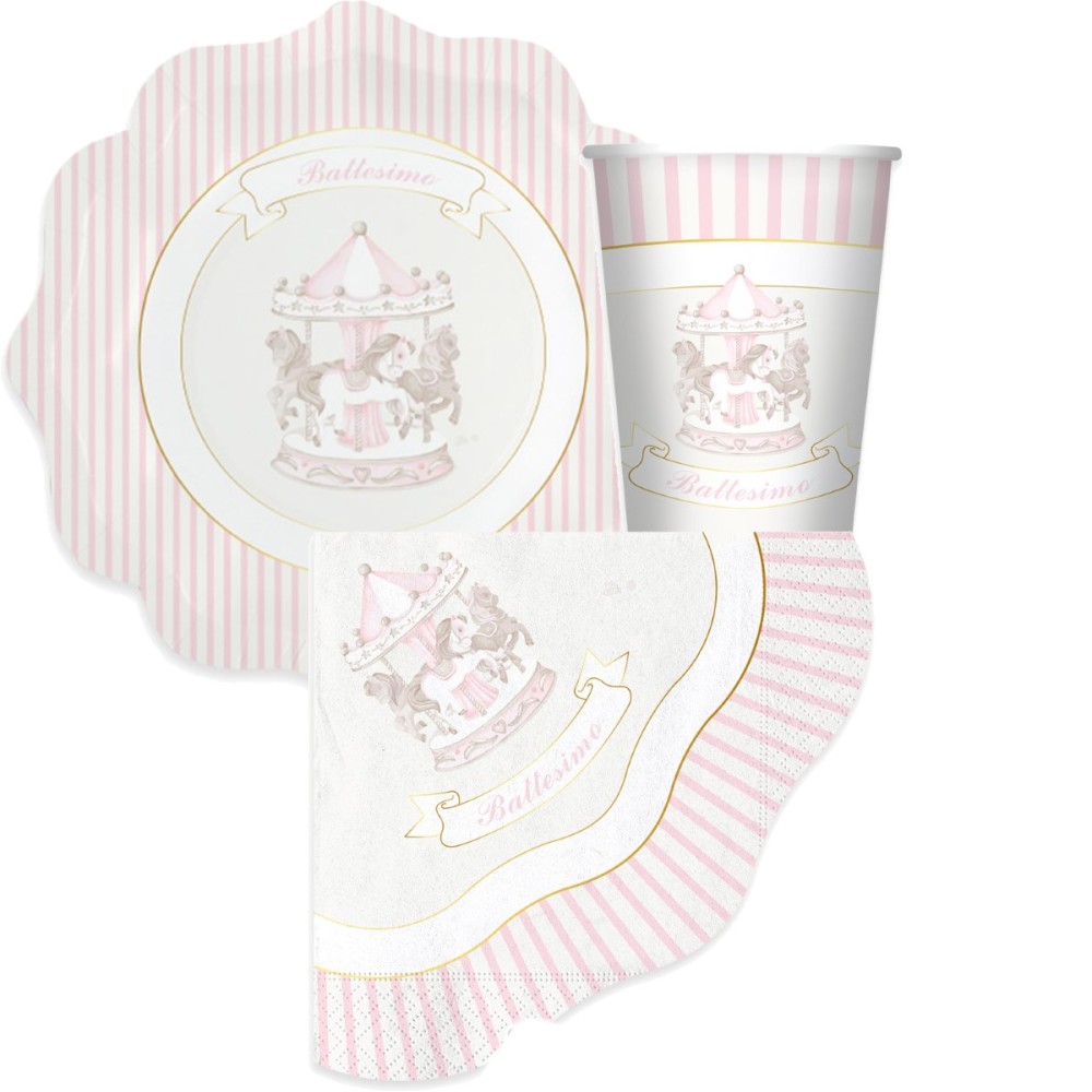 Kit 12 persone battesimo Carillon rosa