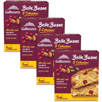 4X Galbusera BelleBuone 5 Colazioni Fette Spesse con Mirtilli Rossi, Mandorle e Semi di Zucca 200g