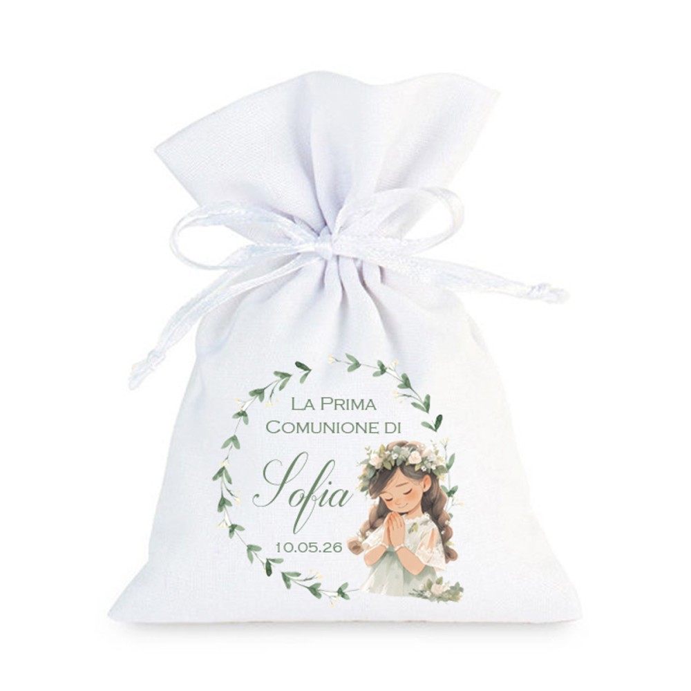 10 Sacchetti prima comunione green girl personalizzabili