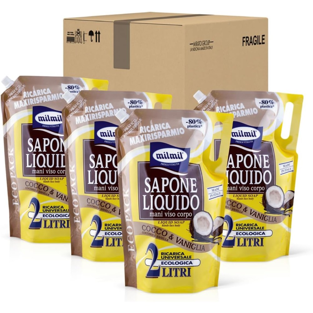 Milmil Sapone Liquido Cocco & Vaniglia - 4 x 2000 MLL