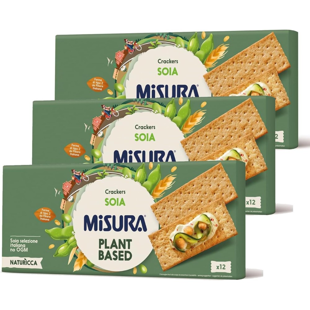 3 X Misura Protein Crackers con Soia - Fonte di Proteine Vegetali,