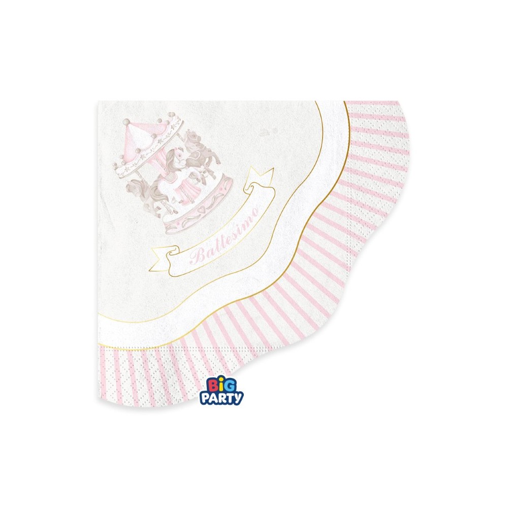 16 Tovaglioli 33 x 33 cm Battesimo Carillon Rosa 77159