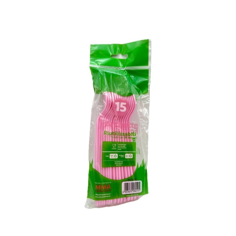 Forchette Plastica Riutilizzabili Rosa x 15 Pezzi