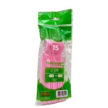Forchette Plastica Riutilizzabili Rosa x 15 Pezzi
