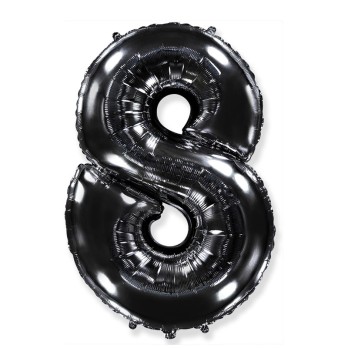 Palloncino foil numero 8 nero 101 cm RCN 8/01