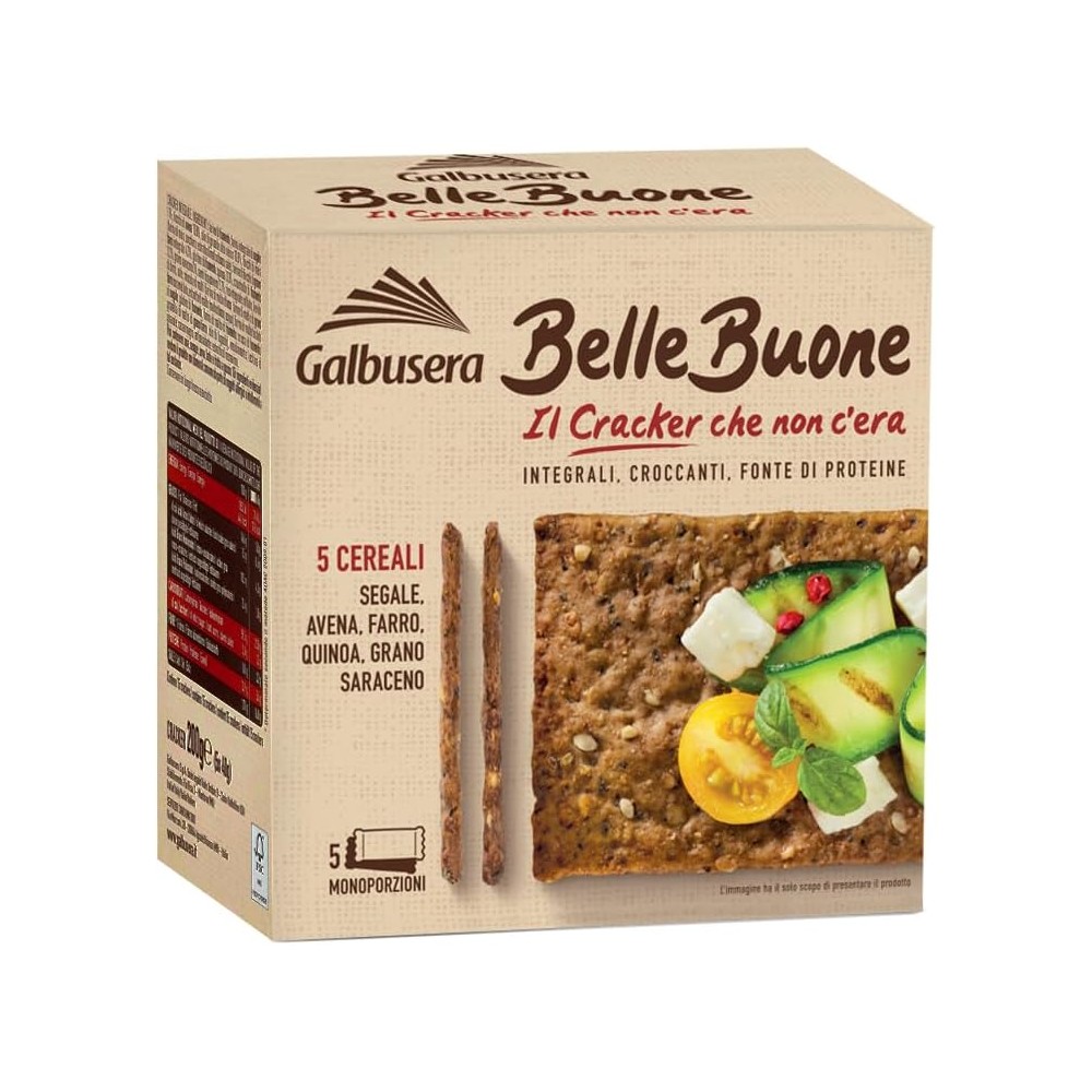 5 Galbusera Belle Buone Cracker ai 5 Cereali Segale, Avena, Farro, Quinoa e Grano Saraceno 200g