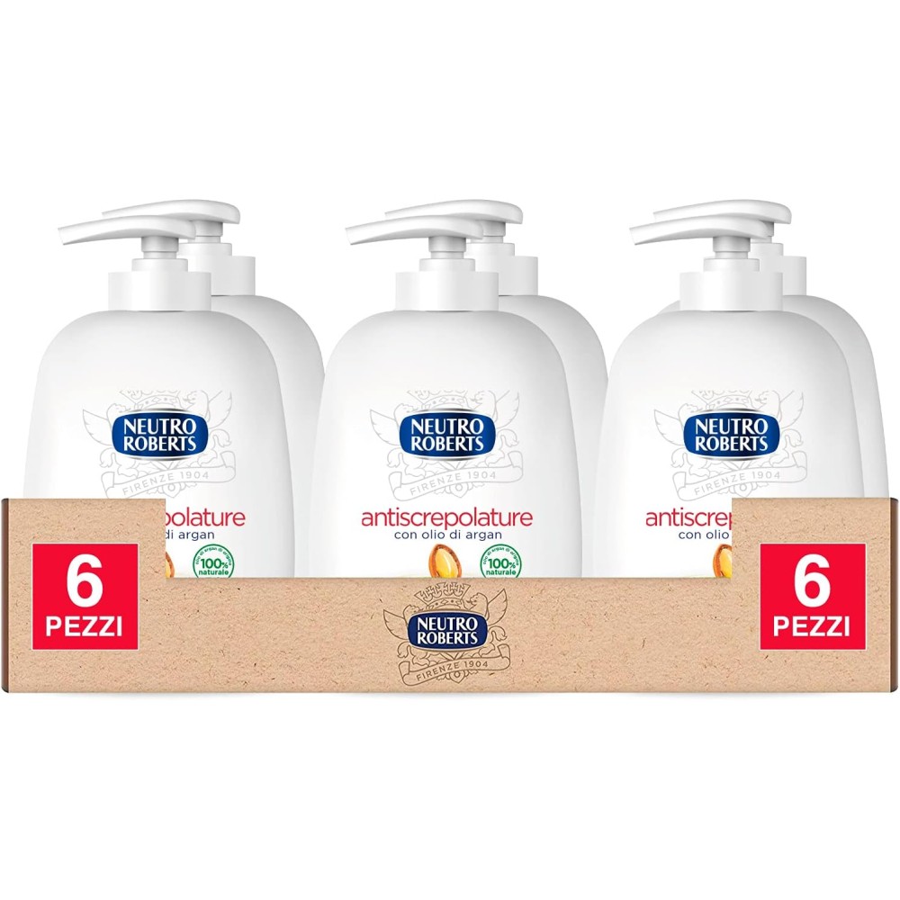 6x Neutro Roberts Sapone Liquido Antiscrepolature con Olio di Argan