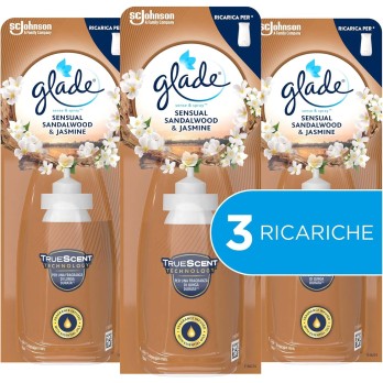 Glade Sense & Spray Profumatore per Ambienti con Oli Essenziali, Fragranza Gelsomino e Sandalo di Bali, 3 Ricariche