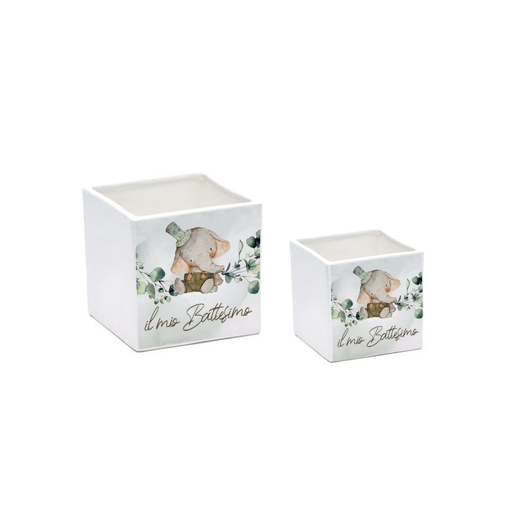 3 Vaso Battesimo Elefantino Green personalizzabile 7 cm