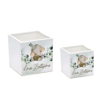 3 Vaso Battesimo Elefantino Green personalizzabile 7 cm