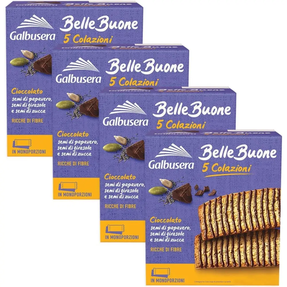 5 X Galbusera BelleBuone 5 Colazioni Fette con Cioccolato, Semi di Papavero, Girasole e Zucca 200g