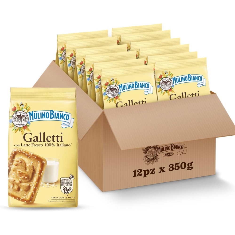 Mulino Bianco Biscotti Frollini Galletti, 12 Pack da 350 g