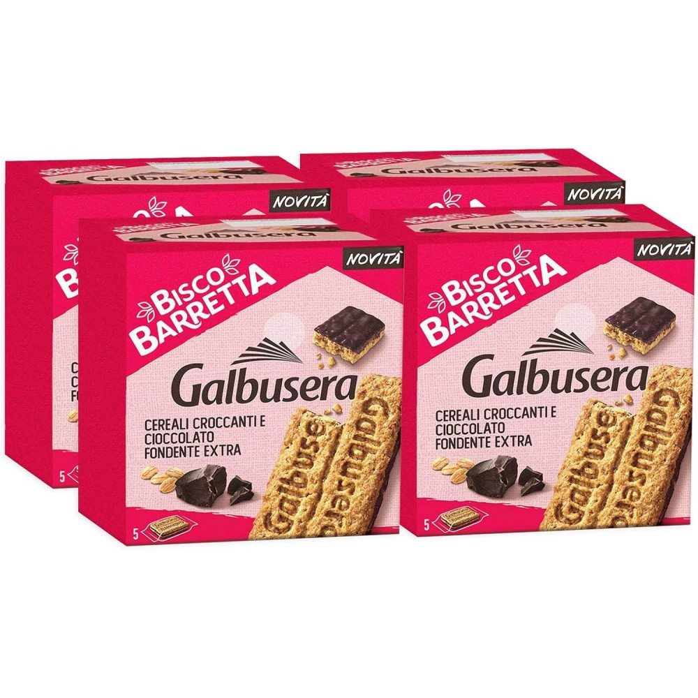 4X Galbusera Bisco Barretta Barretta di Cereali Croccanti e Cioccolato Fondente Extra 230g