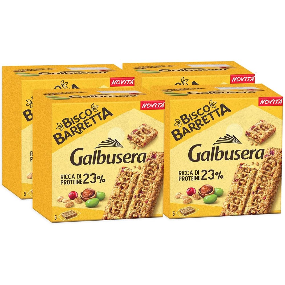 4X Galbusera Bisco Barretta Barretta di Cereali Ricca di Proteine con Mirtilli Rossi 180g