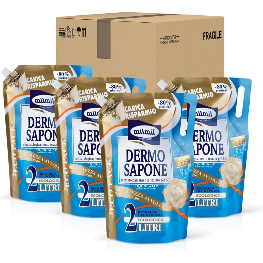 4 Milmil Dermo Sapone Liquido Delicatezza Avvolgente Sapone Mani Maxi Formato