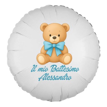 Palloncino foil personalizzabile Orsetto fiocco celeste per Battesimo