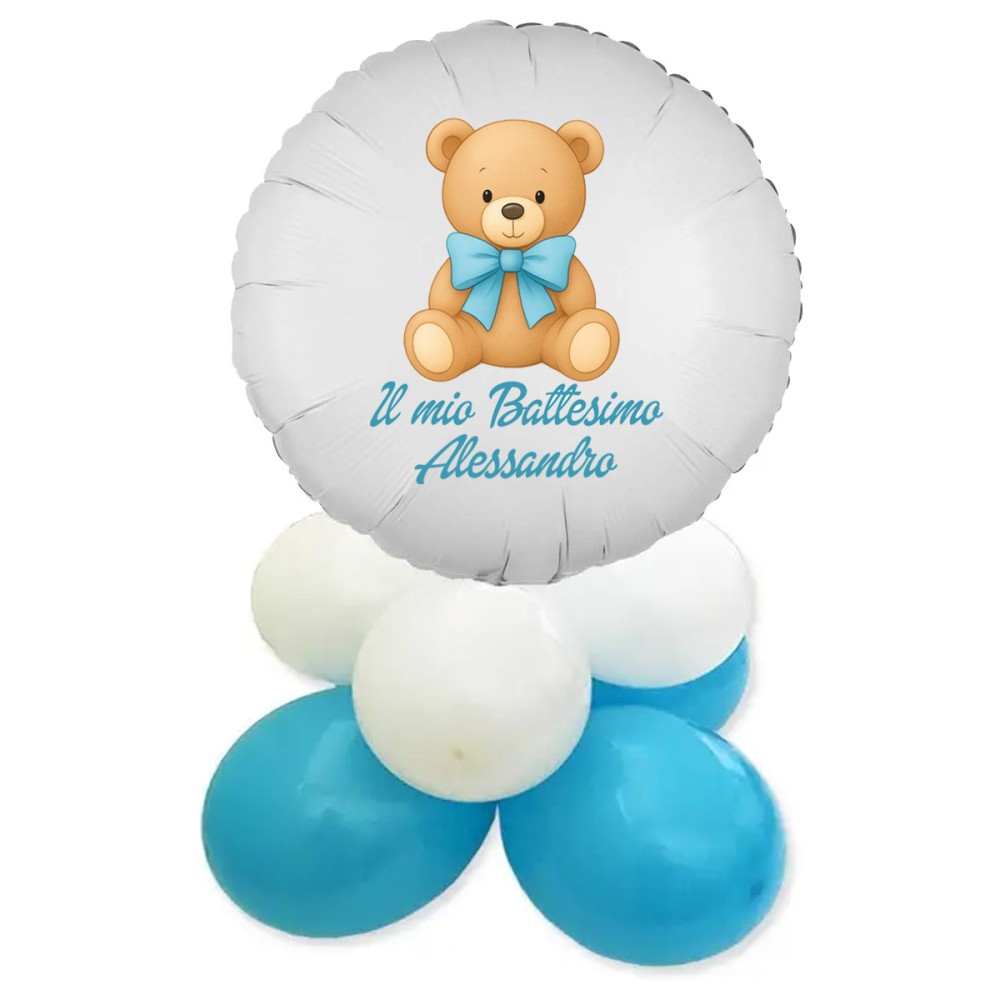 Centrotavola Palloncini Orsetto fiocco Celeste