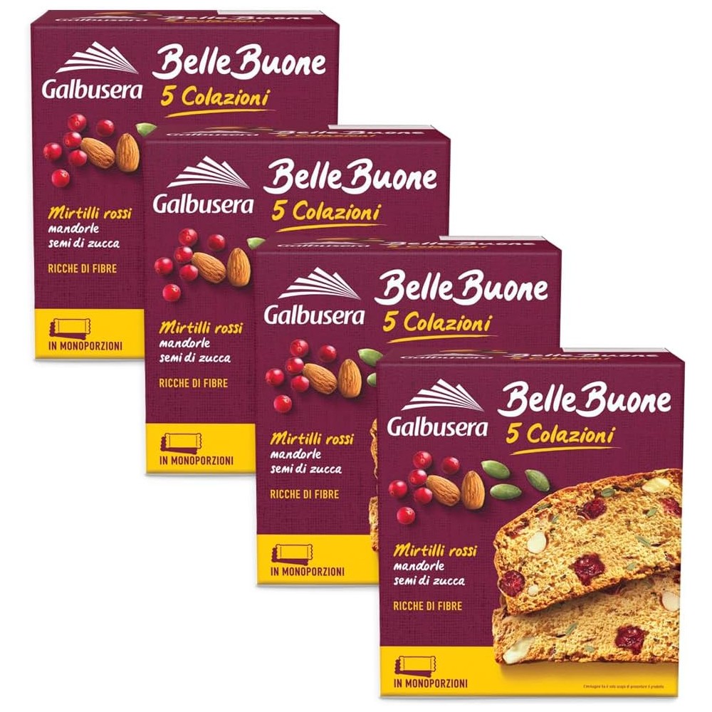 8 X Galbusera BelleBuone 5 Colazioni Fette Spesse con Mirtilli Rossi, Mandorle e Semi di Zucca 200g