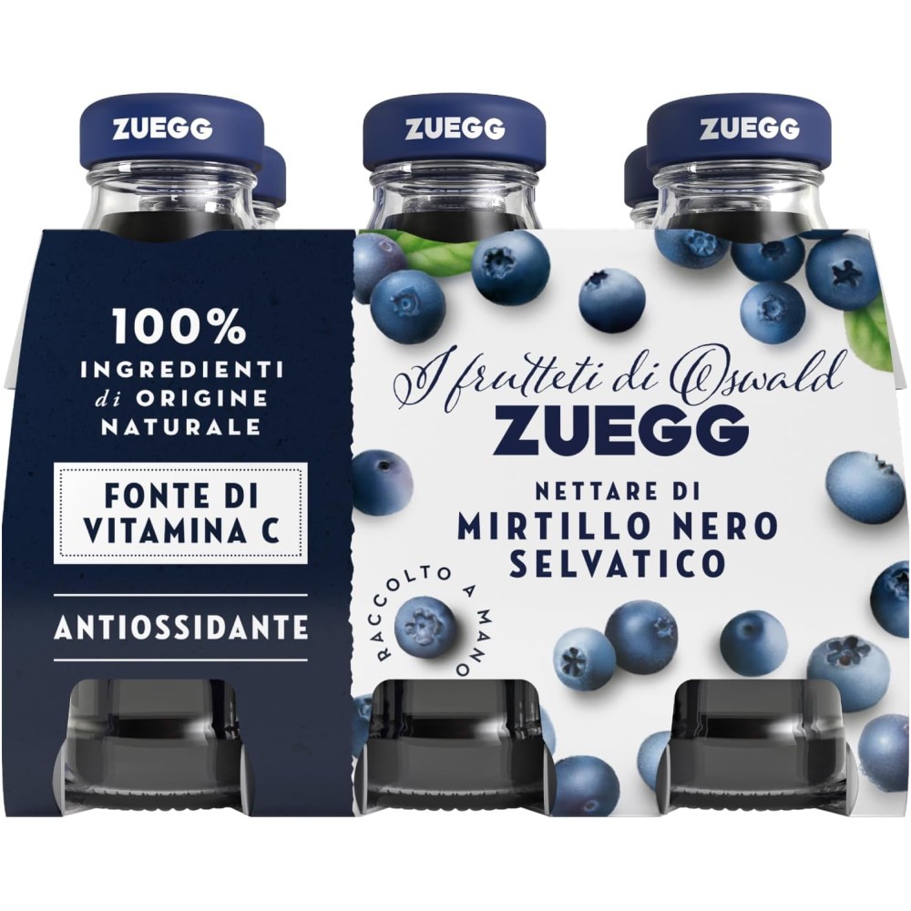 4 Zuegg Succo di Frutta Nettare di Mirtillo Nero Selvatico in Bottiglia di Vetro (125Ml)