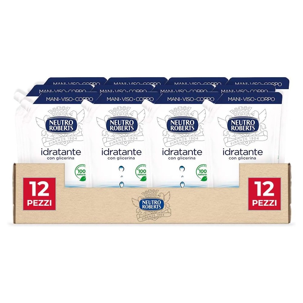 12 Neutro Roberts Ecopouch Ricarica Sapone Liquido Idratante per Mani Viso e Corpo Ecoricarica