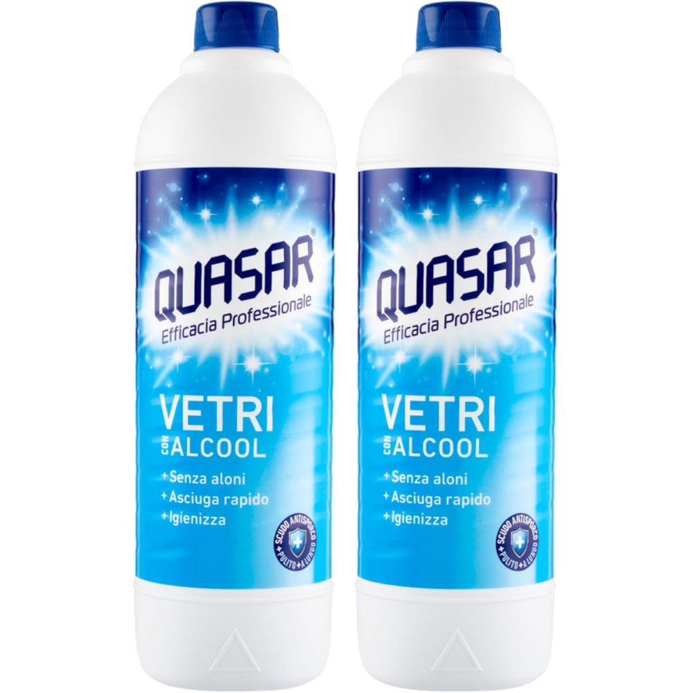3 ricarica x Quasar Detergente VETRI CON ALCOOL, Non Lascia Aloni, Asciuga Rapidamente e Igienizza 580ml