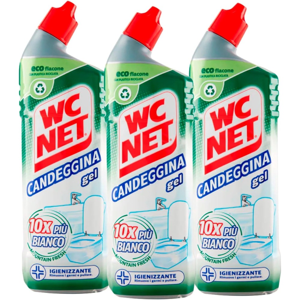 Wc Net - Candeggina Gel Extra White, Detergente per Sanitari e Superfici Essenze Assortite 700 ml x 3 Confezioni