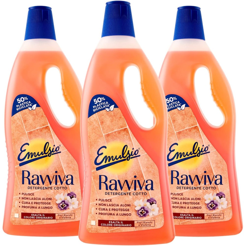 Emulsio Ravviva cotto Detergente Pavimenti  Fiori Bianchi e Violetta - 3 Flaconi da 750ml