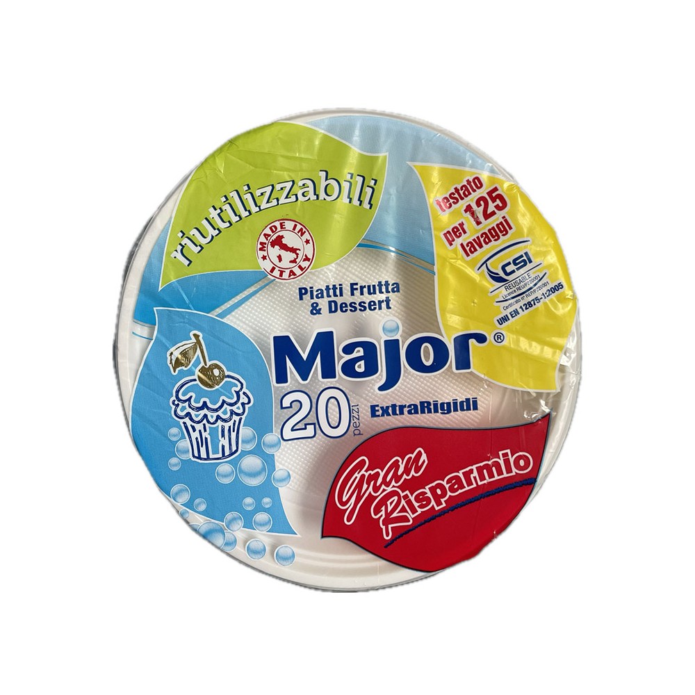 20 Piatti dessert riutilizzabili bianchi MAJOR
