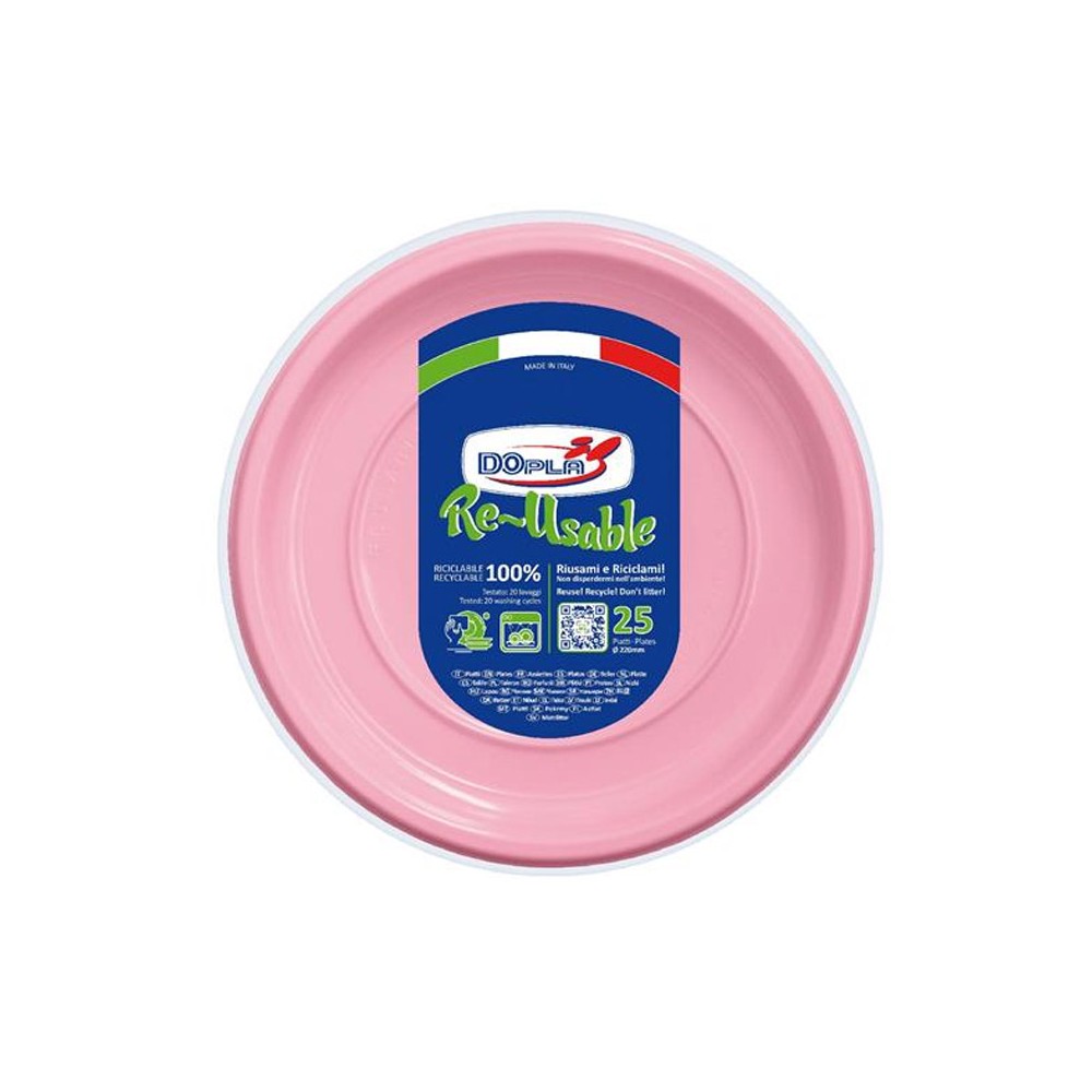 Dopla Piatti Piani Rosa Riutilizzabili 25pz