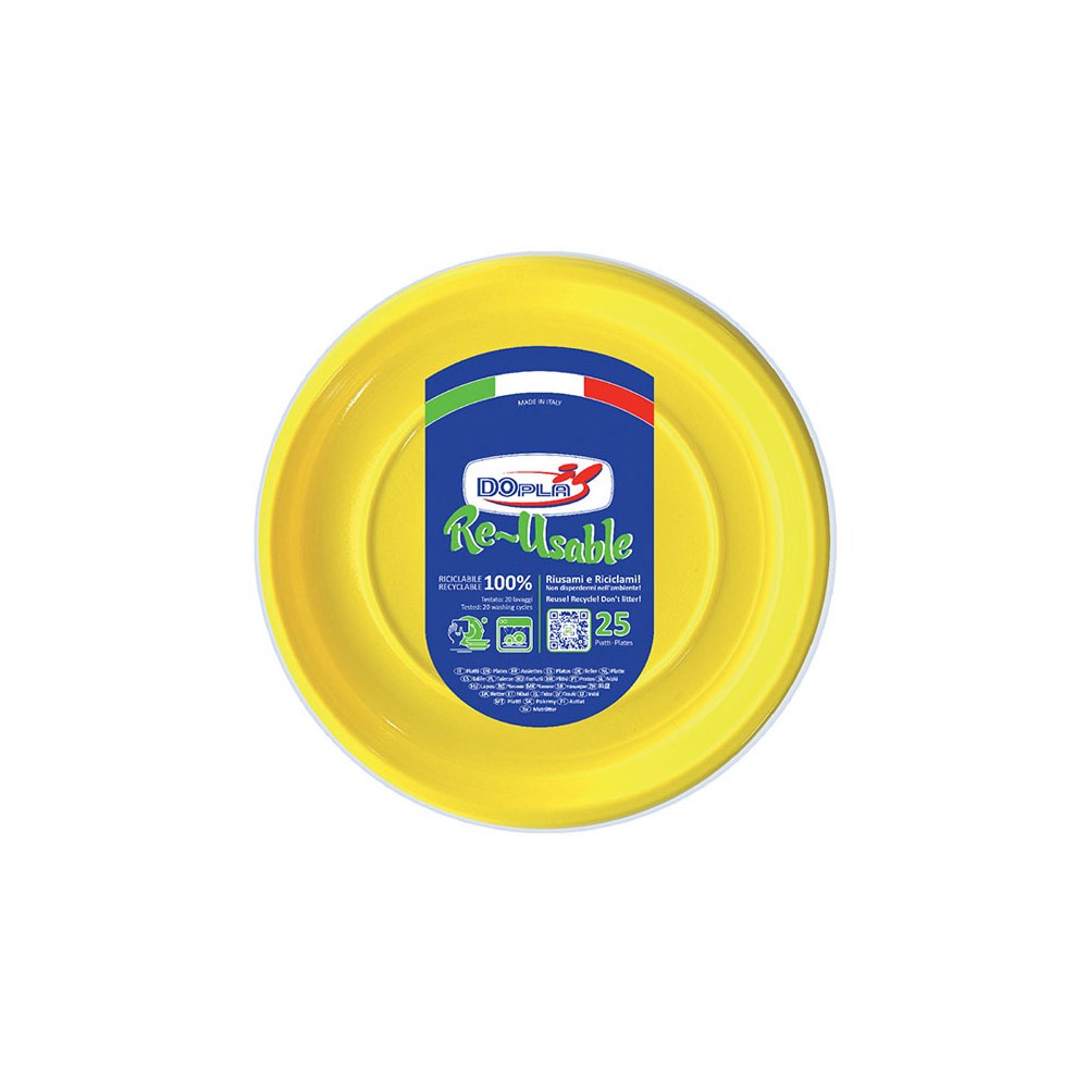 Dopla Riutilizzabili 25pz Piatti di plastica gialli fondi Ø20,5cm
