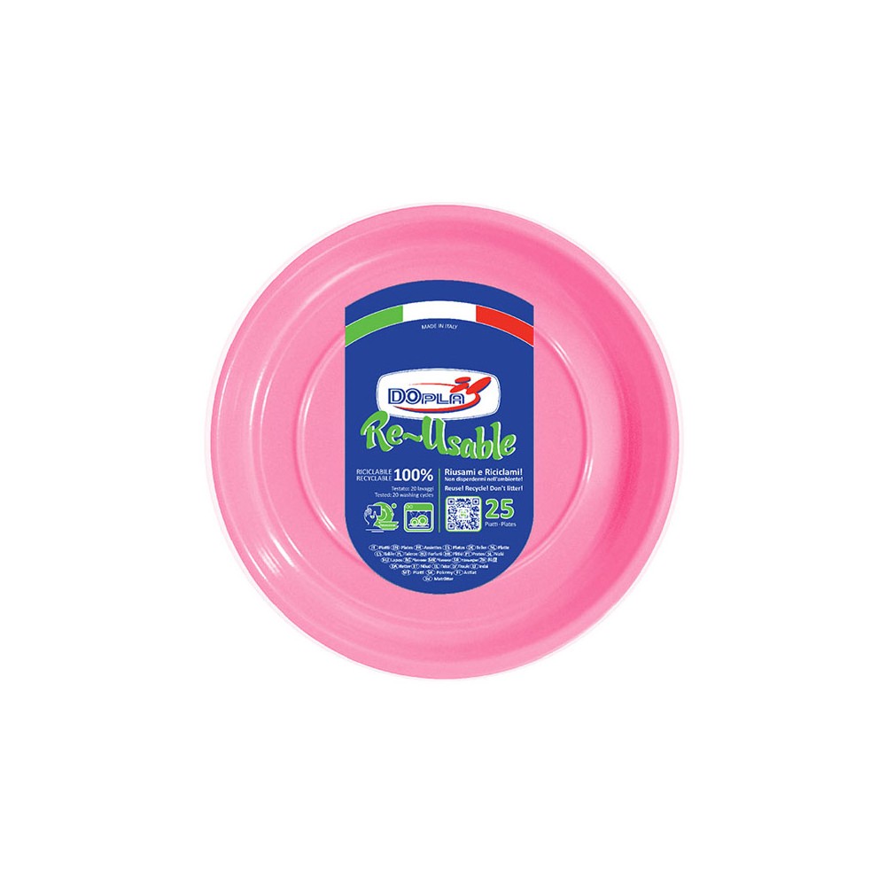 Dopla Riutilizzabili 25pz Piatti di plastica rosa fondi Ø20,5cm