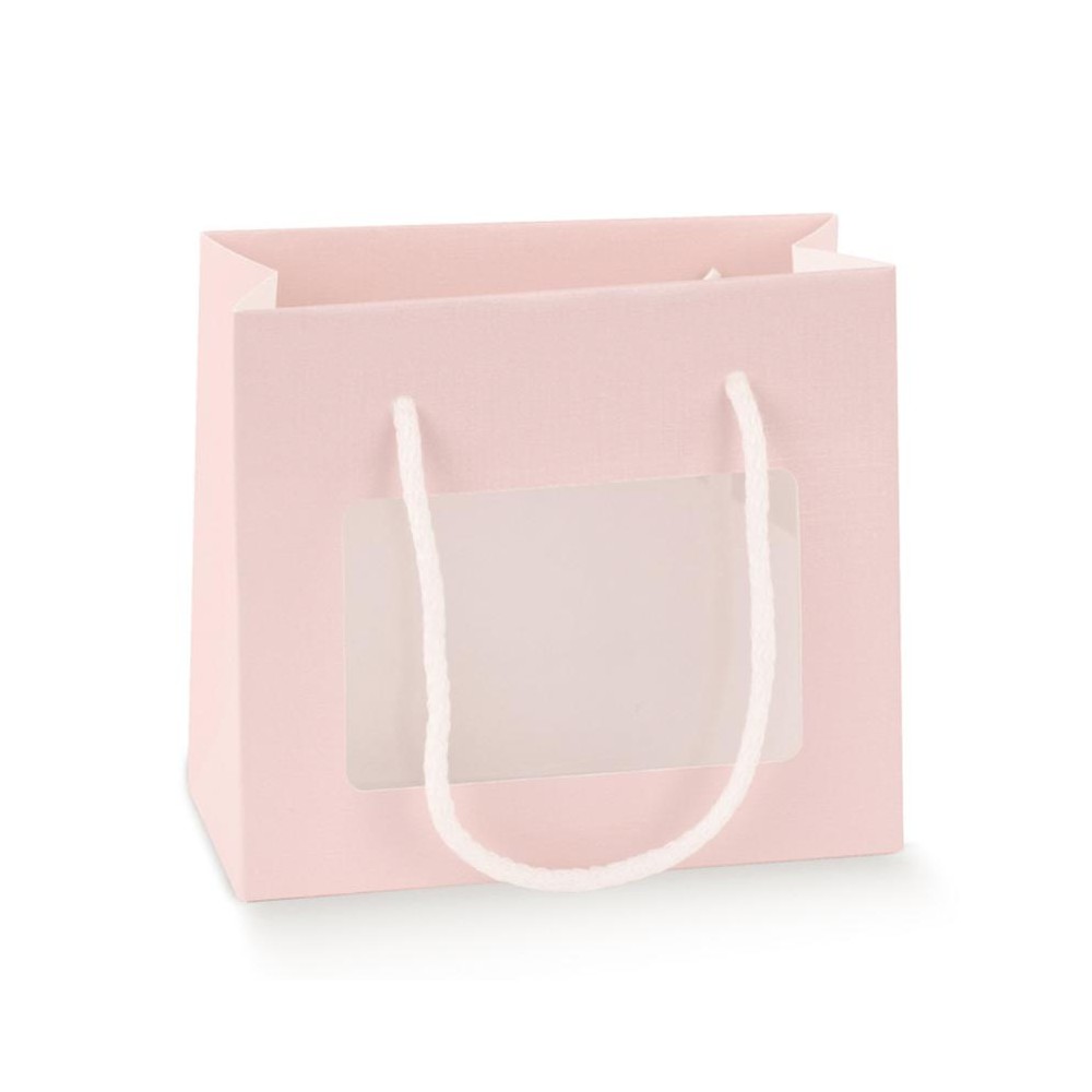 Shopper con cordino in cotone rosa 100072 160 x 80 x 140 con finestra