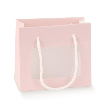 Shopper con cordino in cotone rosa 100072 160 x 80 x 140 con finestra