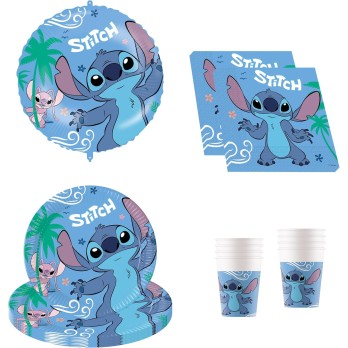 Kit 8 persone Stitch - Accessori Tavola con palloncino foil