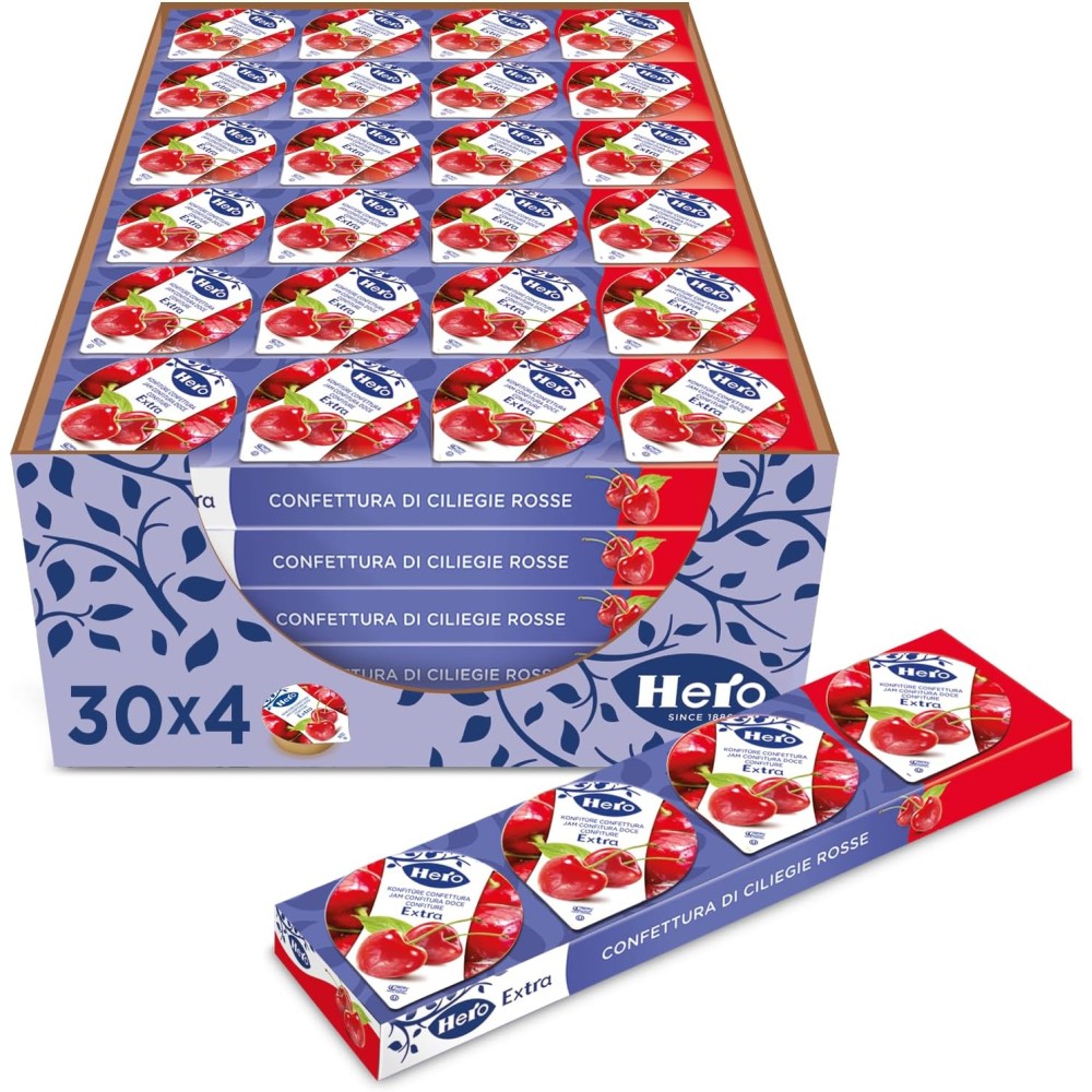 Hero Poker Confettura Di Ciliegie Rosse, Marmellata e Confettura Extra, Frutta di Alta Qualità 30 Confezioni da 100 Grammi