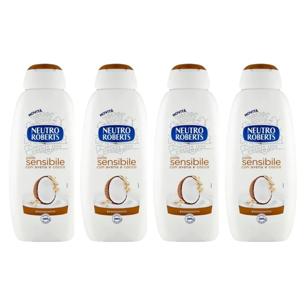 Neutro Roberts Bagnoschiuma Sensibile con Avena e Cocco, Set di 4 Flaconi da 450ml