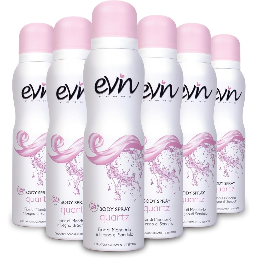 EVIN FEMME Deodorante Donna Spray Quartz, Fragranza Fior di Mandorlo e Legno di Sandalo 6x150ml