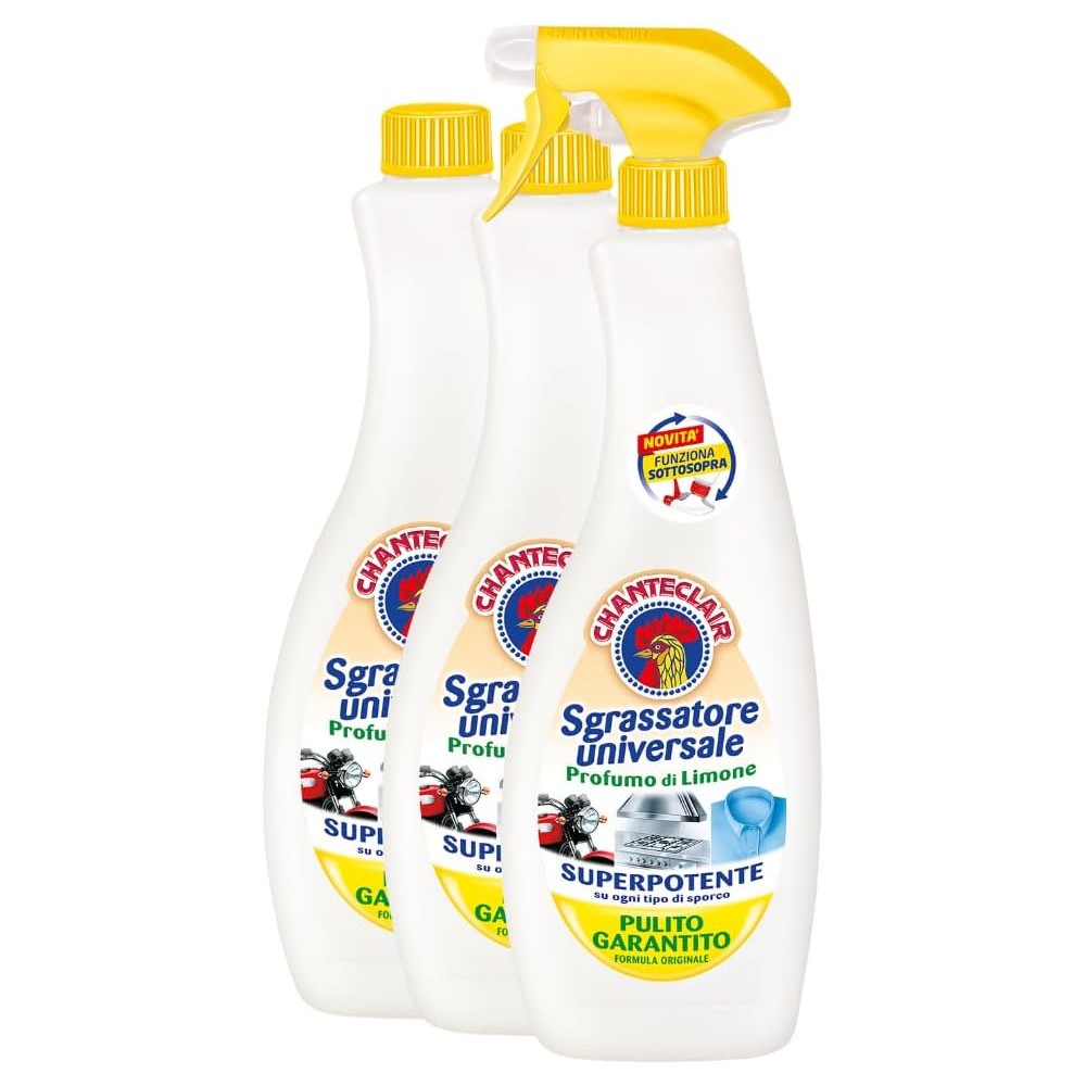 Chanteclair - Sgrassatore Universale Spray, Superpotente, Profumo di Limone, Formula Originale - 1 Flacone spray + 2 Ricariche