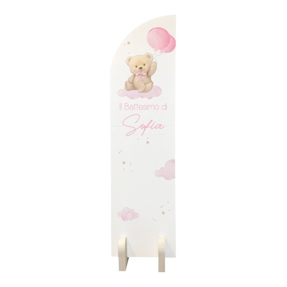 Paretina Battesimo Teddy rosa in polistirolo personalizzabile
