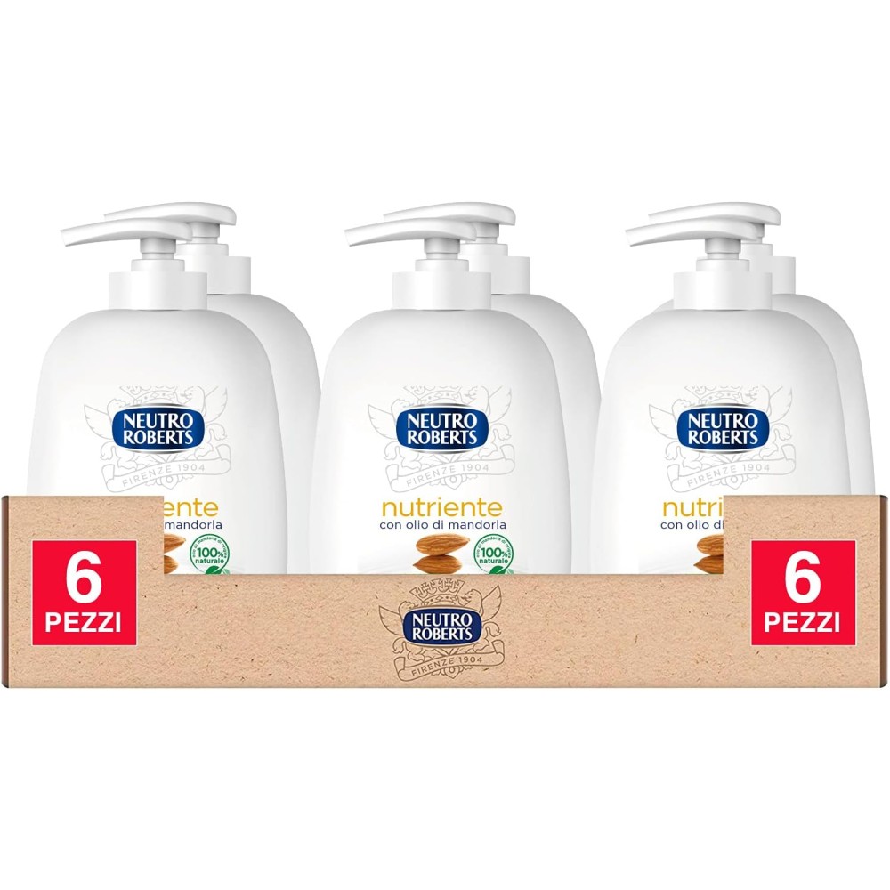 6x Neutro Roberts Sapone Liquido Nutriente con Olio di Mandorle