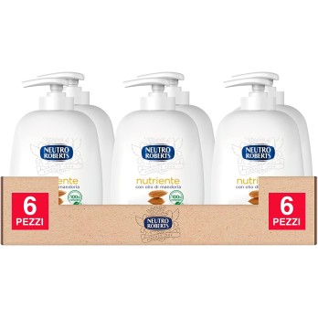 6x Neutro Roberts Sapone Liquido Nutriente con Olio di Mandorle