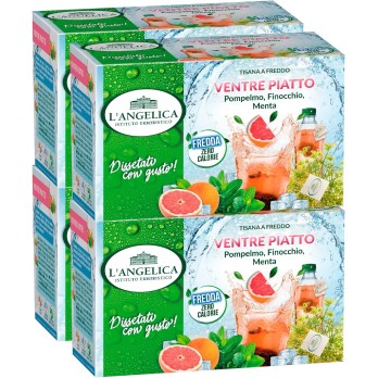 4x L'Angelica Tisana a Freddo Ventre Piatto con Pompelmo Finocchio e Menta Senza Calorie - 72 Filtri