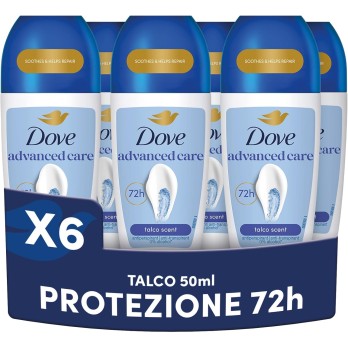6 Dove Deodorante Roll On Advanced Care Talco, Deodorante Antitraspirante, Formula Delicata