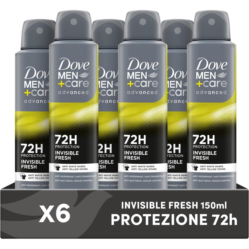 6 Dove Deodorante Dove Men + Care Invisible Fresh Spray Advanced Care, Deodorante Uomo con 1/4 Crema