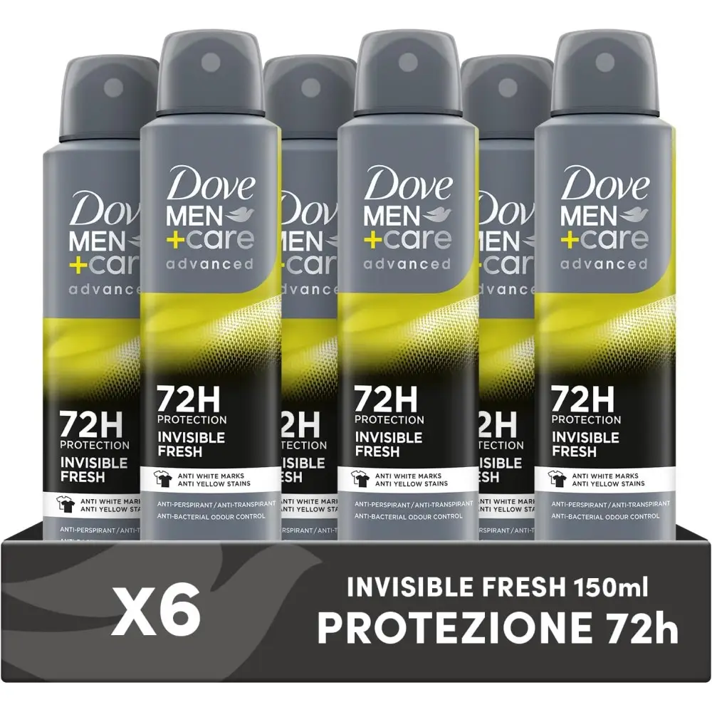 6 Dove Deodorante Dove Men + Care Invisible Fresh Spray Advanced Care, Deodorante Uomo con 1/4 Crema